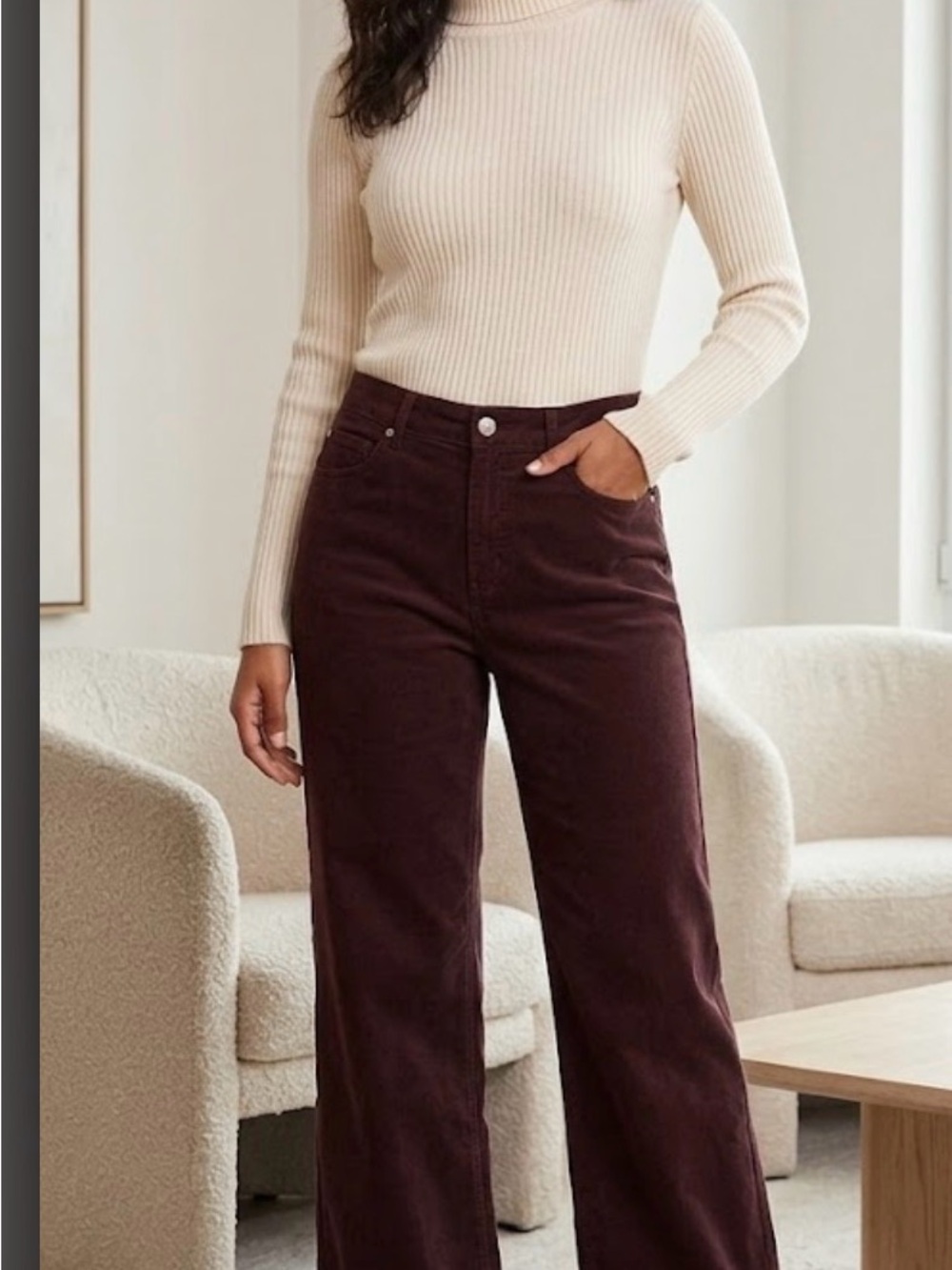 H&M High-Waist Wide Leg Burgundy Women’s Pants Size 8